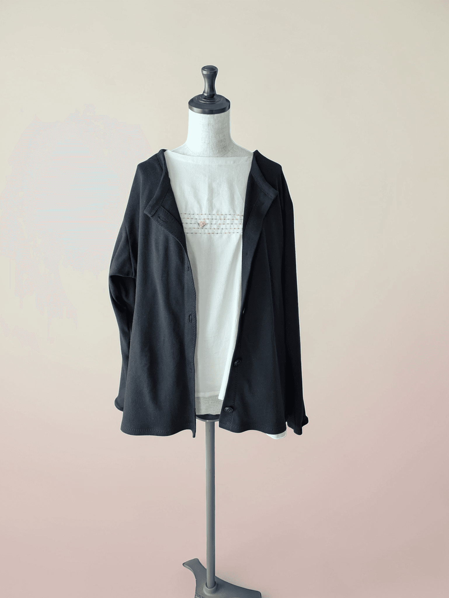 【一点物】【五線紙にミモザ】【袖丈調節可能】やわらか〜オーガニックコットンビエラ〜レディース〜フリーサイズ〜長袖ブラウス | 11枚目