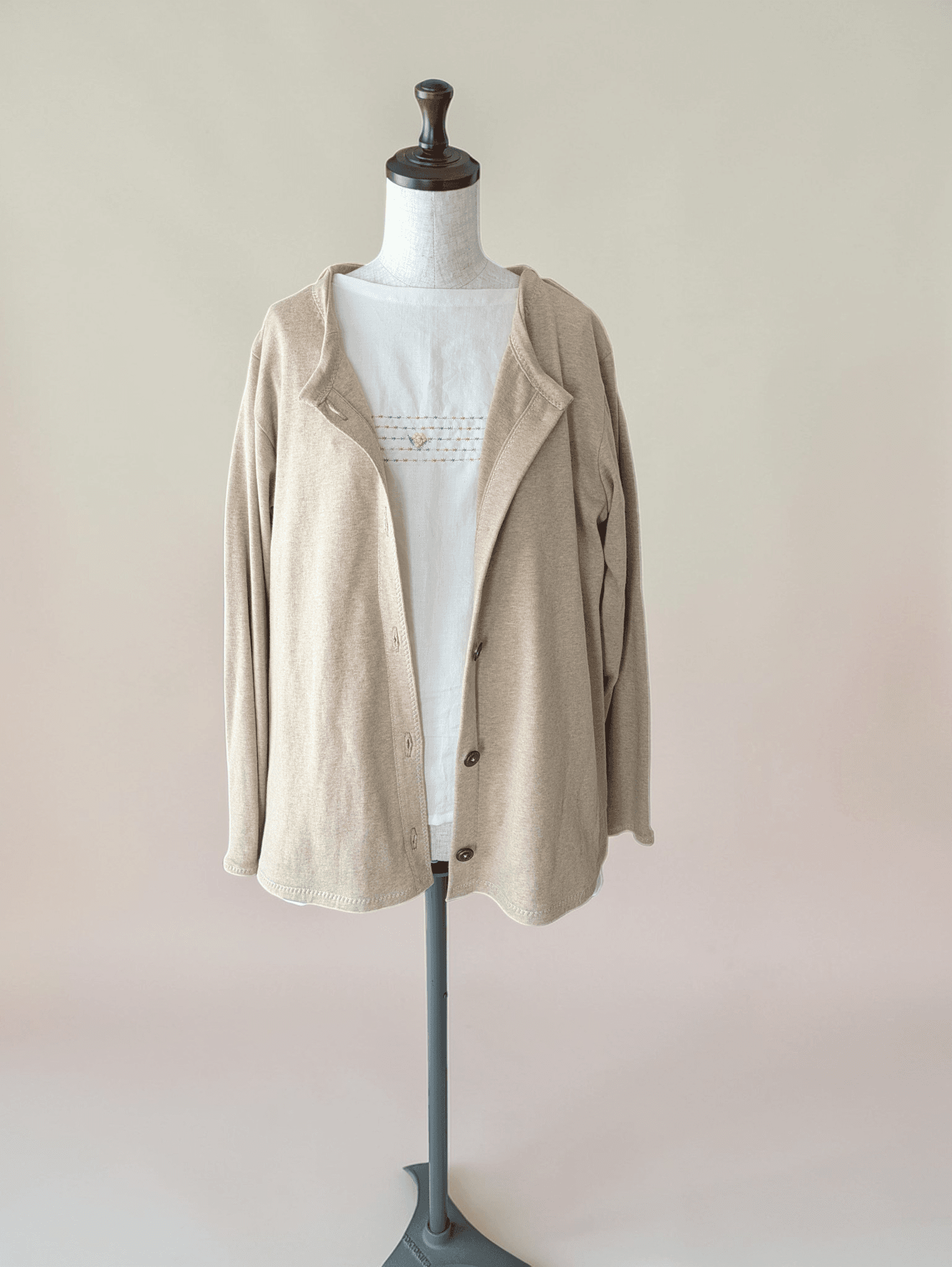 【一点物】【五線紙にミモザ】【袖丈調節可能】やわらか〜オーガニックコットンビエラ〜レディース〜フリーサイズ〜長袖ブラウス | 12枚目