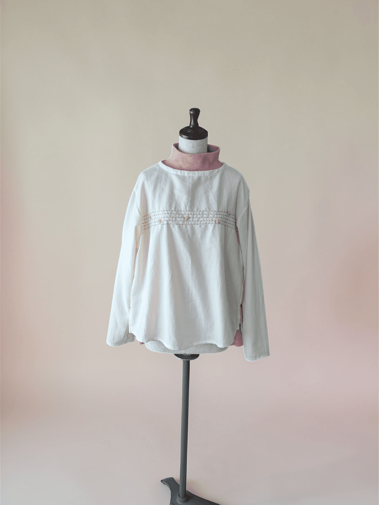 【一点物】【五線紙にミモザ】【袖丈調節可能】やわらか〜オーガニックコットンビエラ〜レディース〜フリーサイズ〜長袖ブラウス | 13枚目