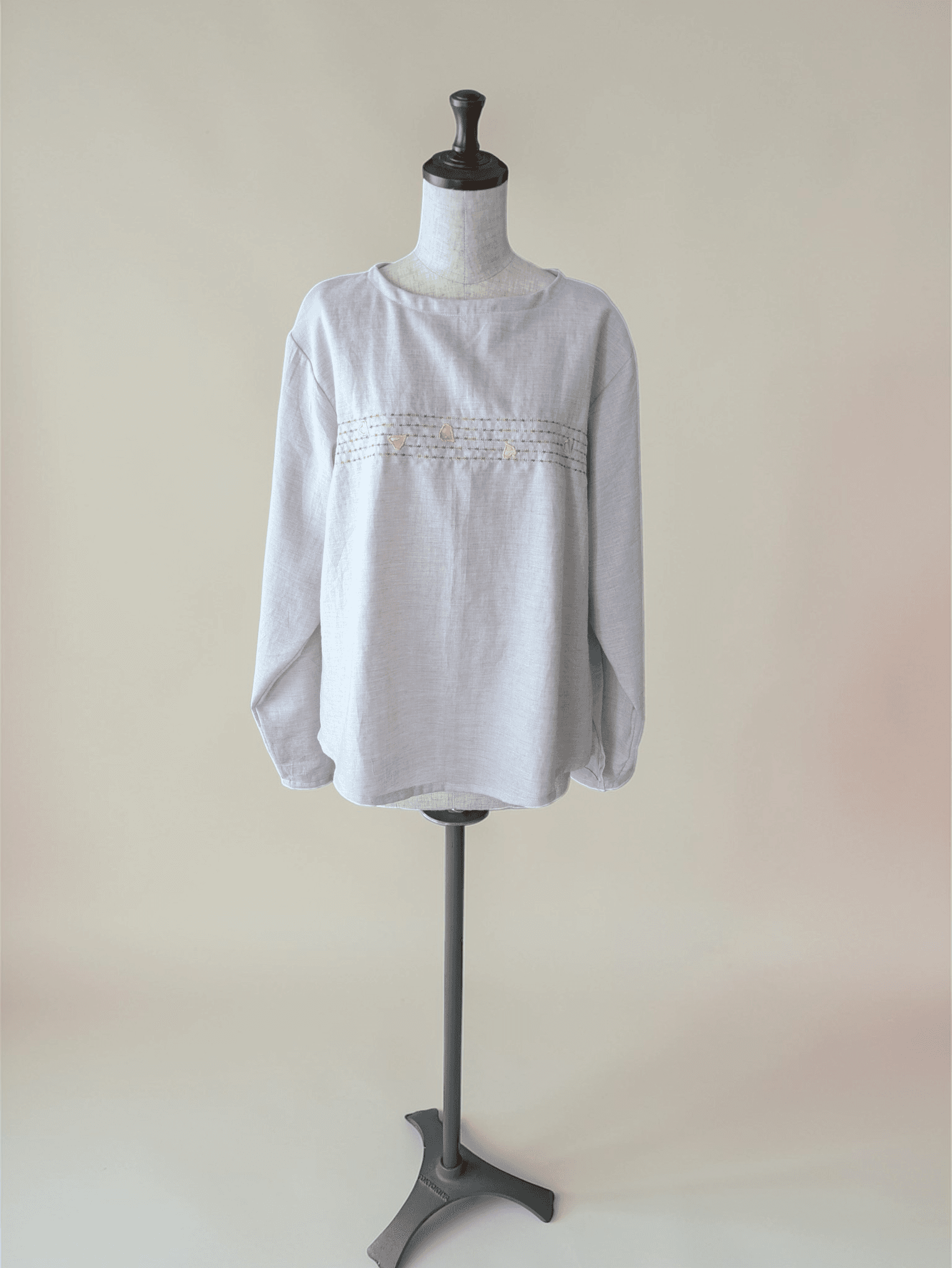 【一点物】【五線紙にさくら】【袖丈調節可能】やわらか〜オーガニックコットンビエラ〜レディース〜フリーサイズ〜長袖ブラウス