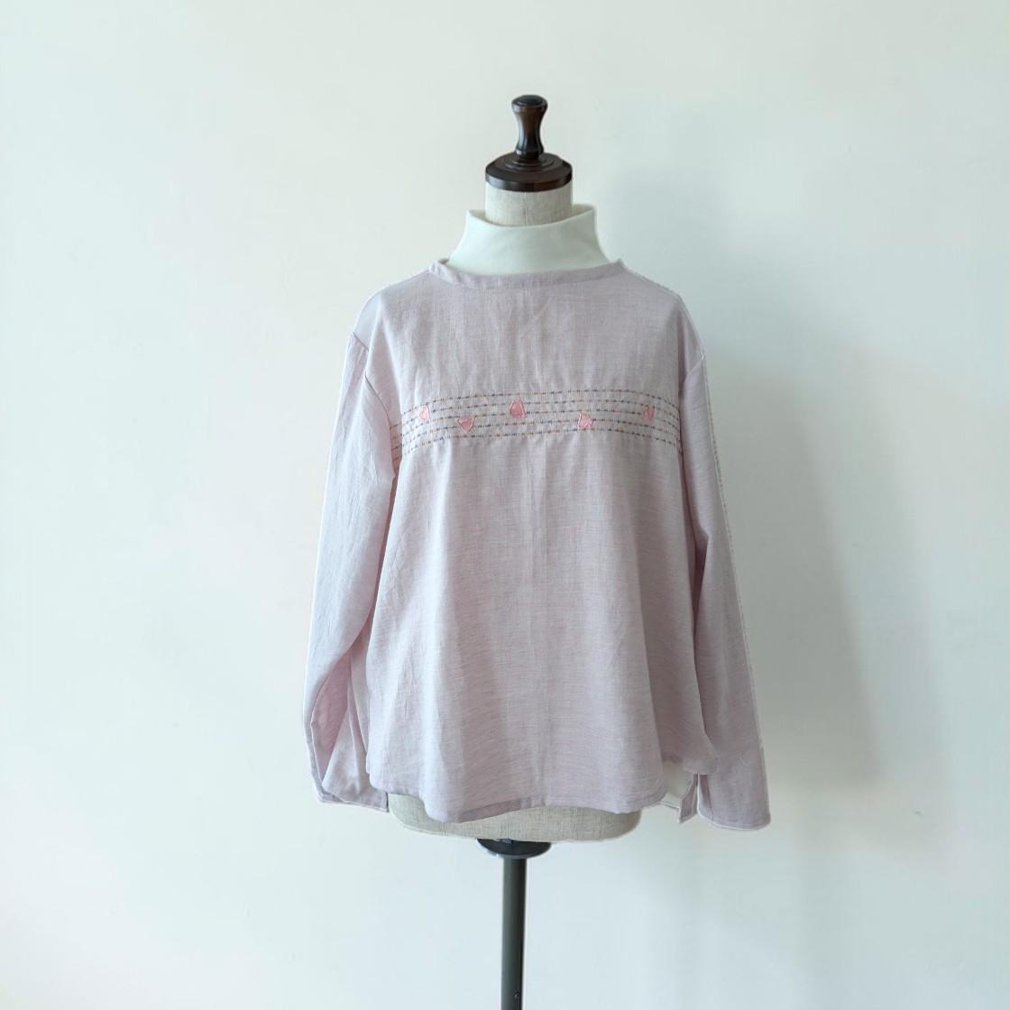 【一点物】【五線紙にさくら】【袖丈調節可能】やわらか〜オーガニックコットンビエラ〜レディース〜フリーサイズ〜長袖ブラウス | 13枚目