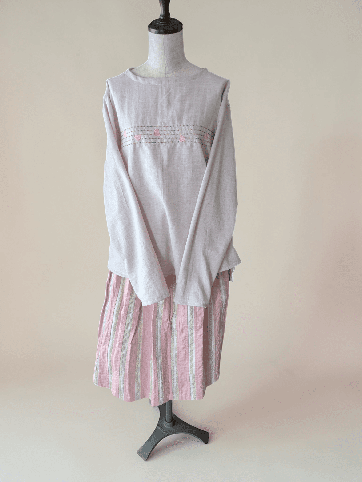 【一点物】【五線紙にさくら】【袖丈調節可能】やわらか〜オーガニックコットンビエラ〜レディース〜フリーサイズ〜長袖ブラウス | 14枚目