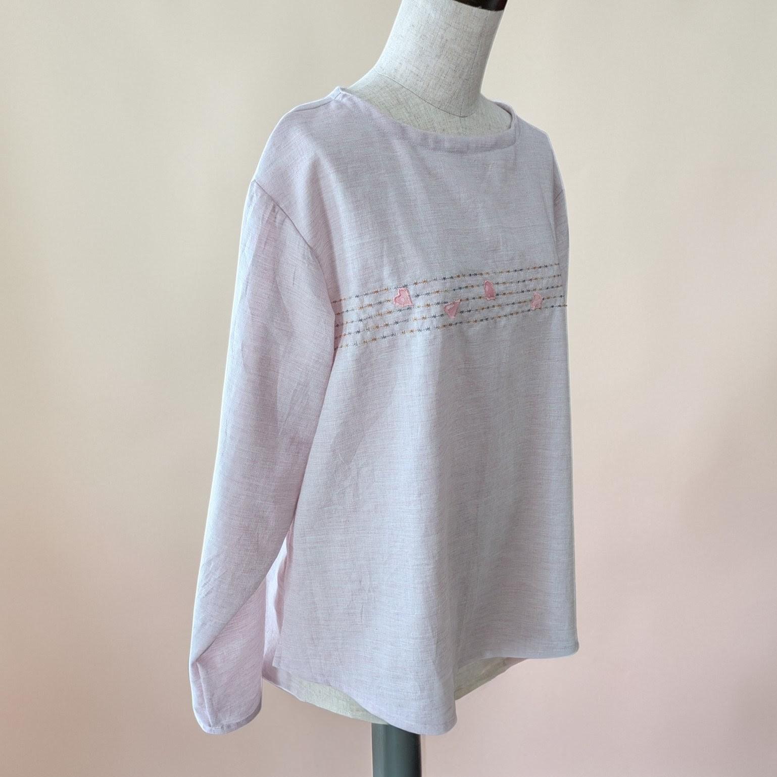 【一点物】【五線紙にさくら】【袖丈調節可能】やわらか〜オーガニックコットンビエラ〜レディース〜フリーサイズ〜長袖ブラウス | 4枚目