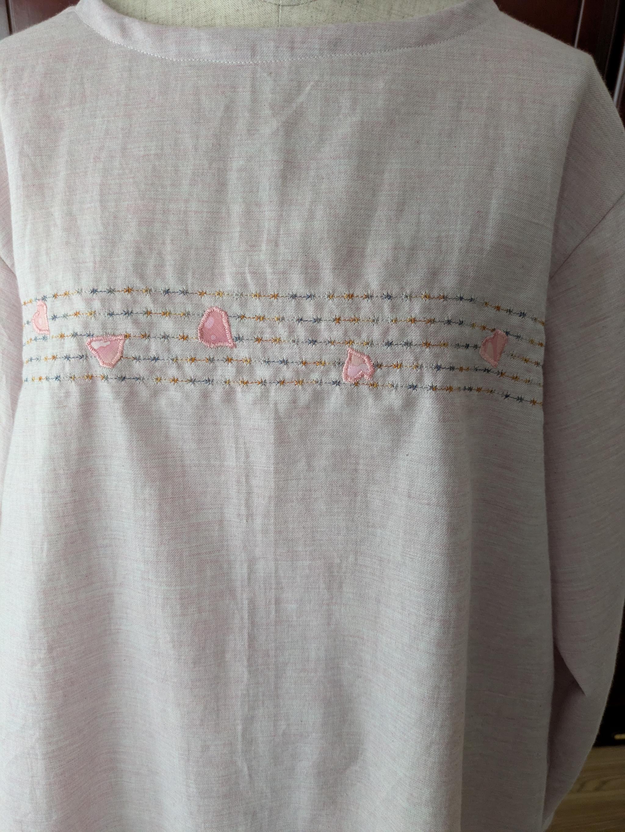 【一点物】【五線紙にさくら】【袖丈調節可能】やわらか〜オーガニックコットンビエラ〜レディース〜フリーサイズ〜長袖ブラウス | 5枚目