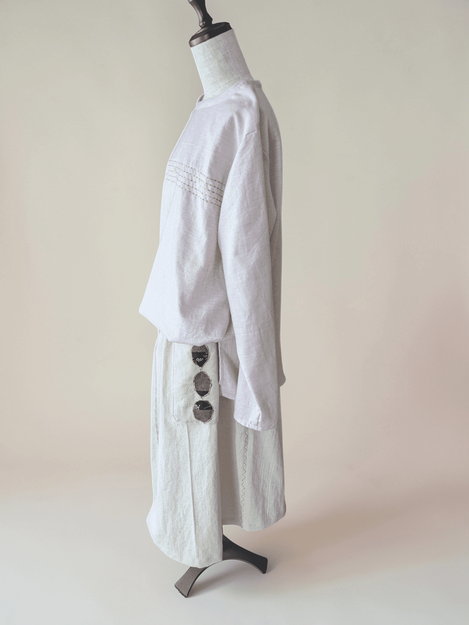 【一点物】【五線紙にさくら】【袖丈調節可能】やわらか〜オーガニックコットンビエラ〜レディース〜フリーサイズ〜長袖ブラウス | 8枚目