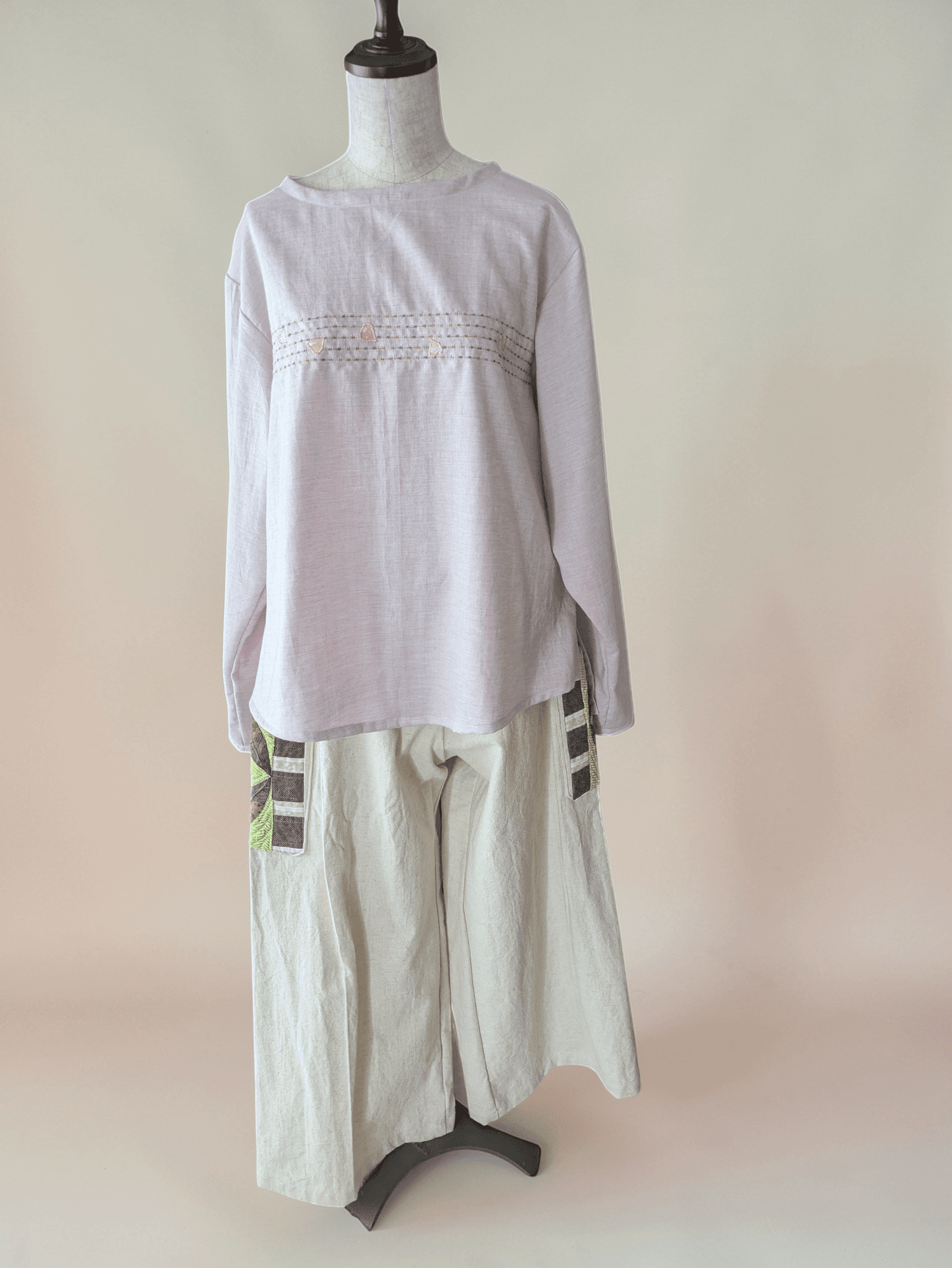 【一点物】【五線紙にさくら】【袖丈調節可能】やわらか〜オーガニックコットンビエラ〜レディース〜フリーサイズ〜長袖ブラウス | 9枚目