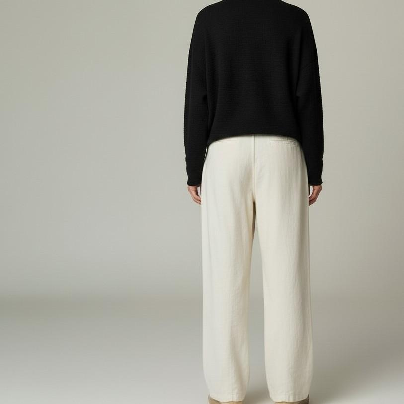 【一点物】◆サイドポケットに五線紙のミモザ◆柔らかなオーガニック綿ビエラワイドパンツ（裾幅28cm）・ウエスト丈調節可能 | 3枚目