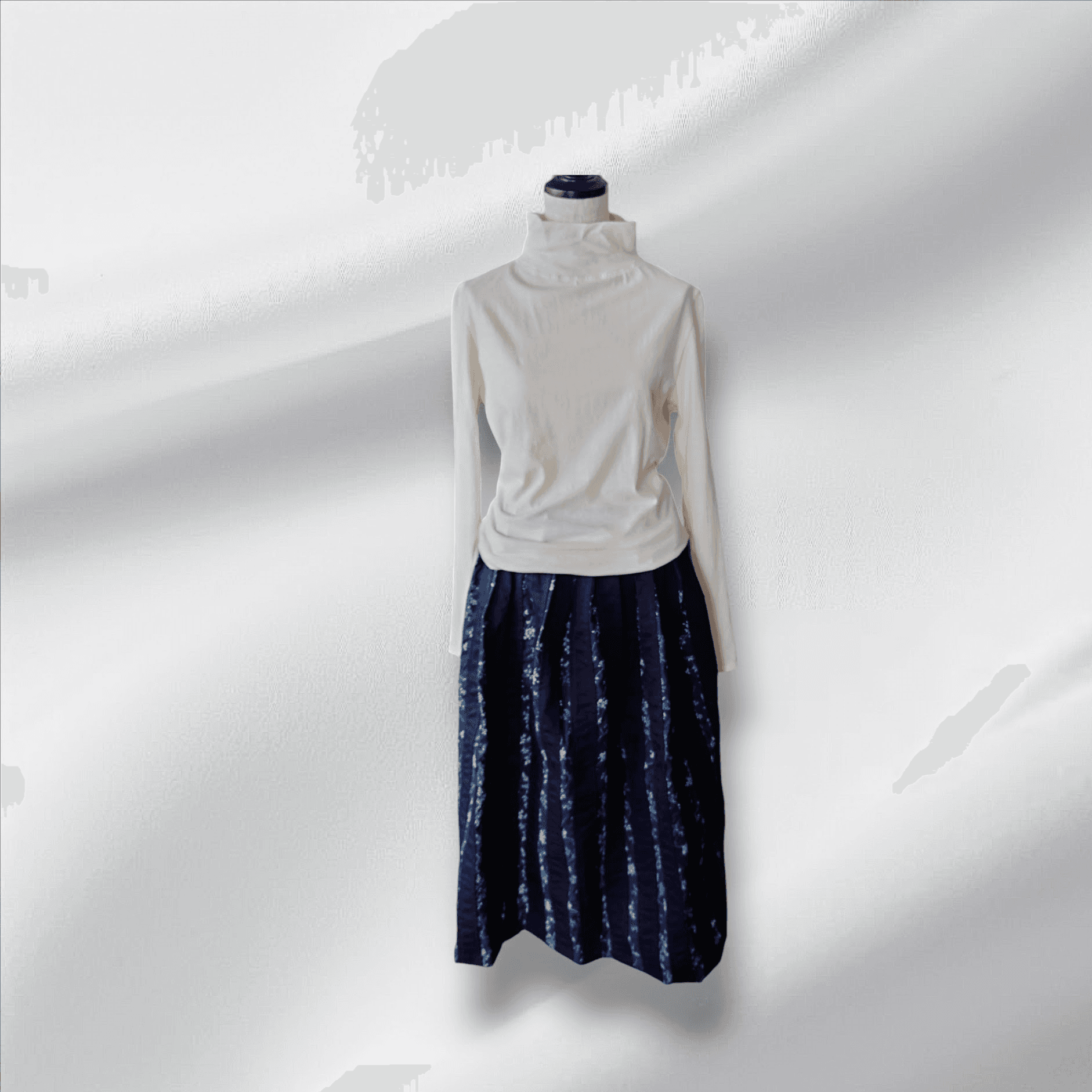 【スターターセット2025】オーガニックコットン〜薄手・ハイネックカットソー＆縦ストライプ・パッチワークスカート