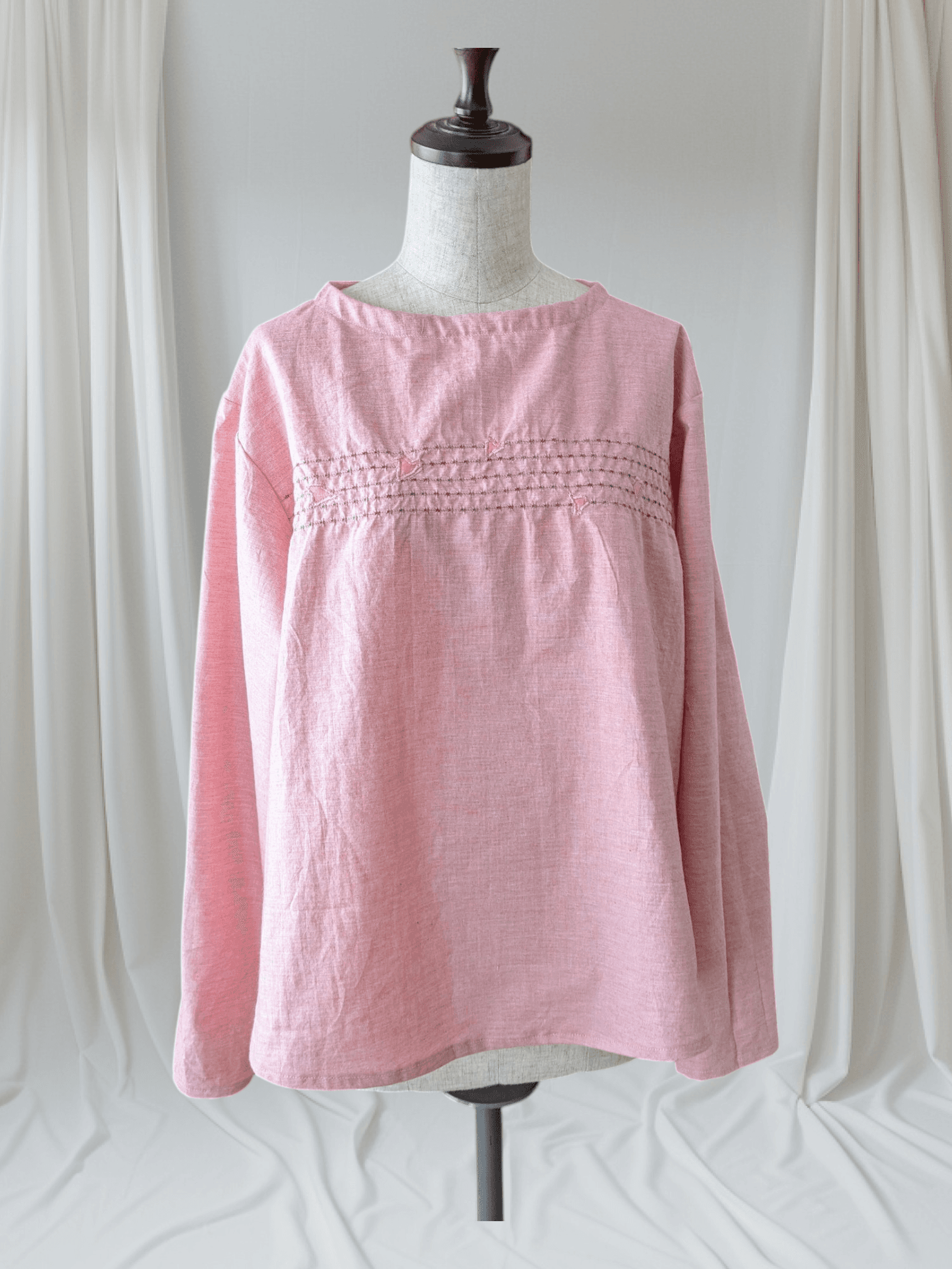 【桜の花びらがポイント】【袖丈調節可能】やわらか〜オーガニックコットン〜レディース〜フリーサイズ〜長袖ブラウス