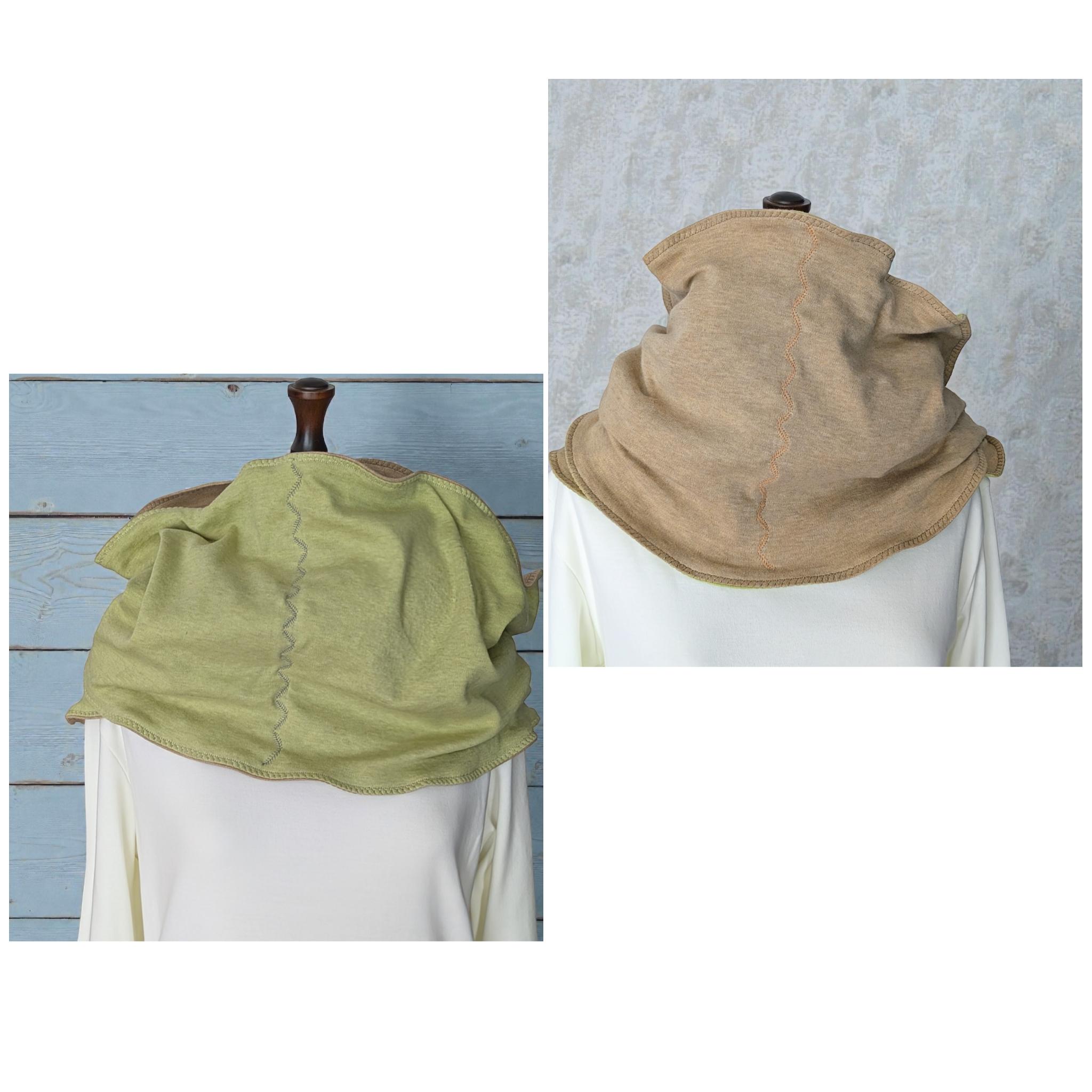 【やわらかくてゆったりとあたたか】オーガニックコットン♡リバーシブルスヌード（黄緑＆ベージュ）