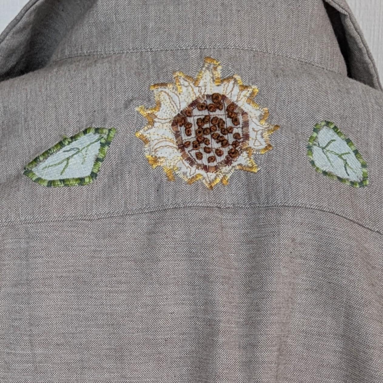 【一点物】セットアップ対応~オーガニック綿オックスひまわり手刺繍ジャケット~背中キャンドルウィック | 4枚目